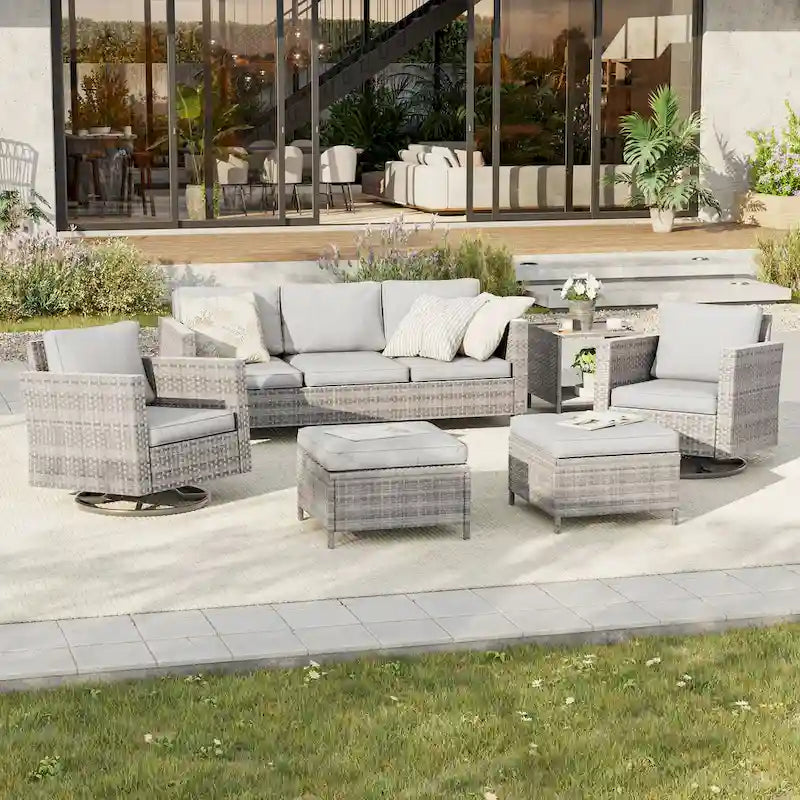 BONOSUKI Salon de jardin pivotant 6 pièces en rotin marron avec table d'appoint