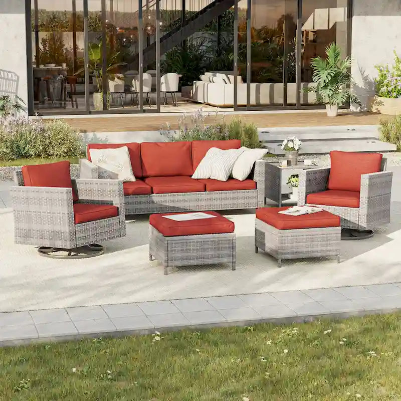 BONOSUKI Salon de jardin pivotant 6 pièces en rotin marron avec table d'appoint