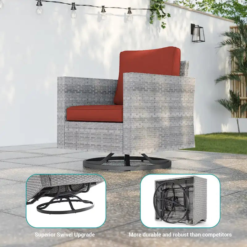 BONOSUKI Salon de jardin pivotant 6 pièces en rotin marron avec table d'appoint