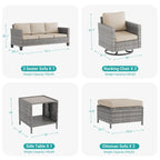 BONOSUKI Salon de jardin pivotant 6 pièces en rotin marron avec table d'appoint