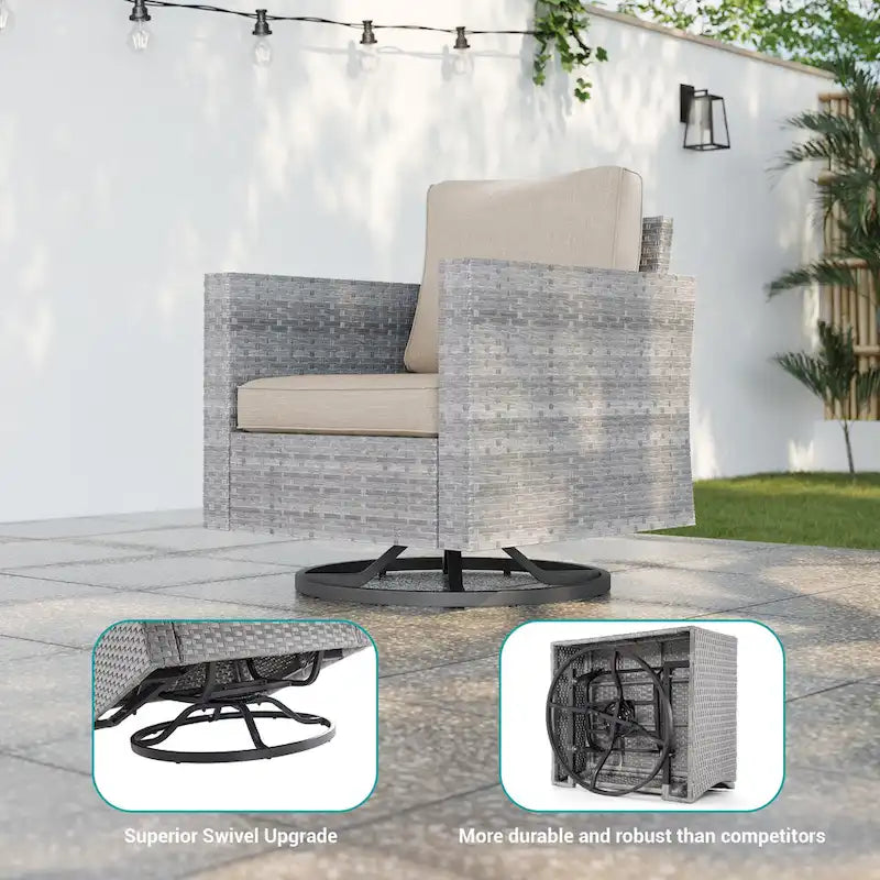 BONOSUKI Salon de jardin pivotant 6 pièces en rotin marron avec table d'appoint