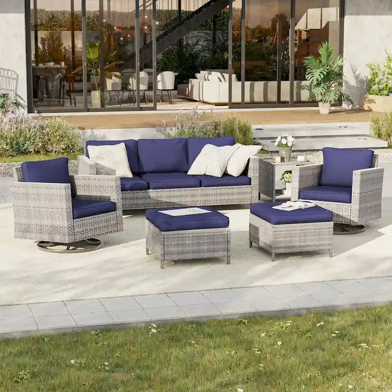 BONOSUKI Salon de jardin pivotant 6 pièces en rotin marron avec table d'appoint
