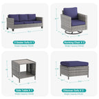 BONOSUKI Salon de jardin pivotant 6 pièces en rotin marron avec table d'appoint