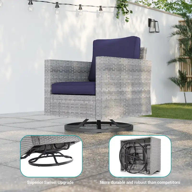 BONOSUKI Salon de jardin pivotant 6 pièces en rotin marron avec table d'appoint