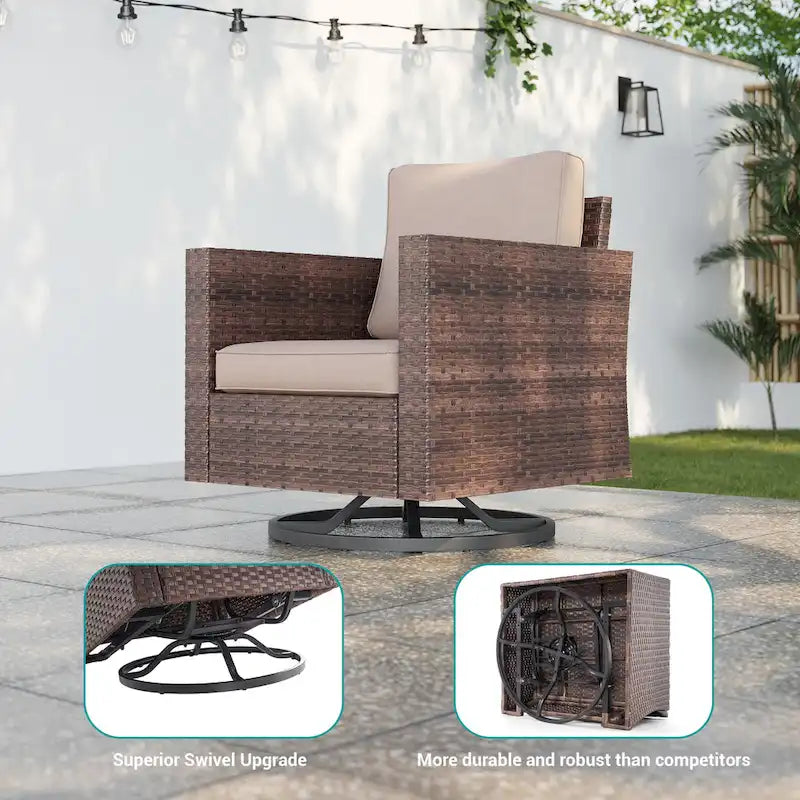BONOSUKI Salon de jardin pivotant 6 pièces en rotin marron avec table d'appoint