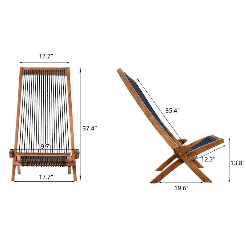 Chaise pliante en bois avec cordes pour patio extérieur
