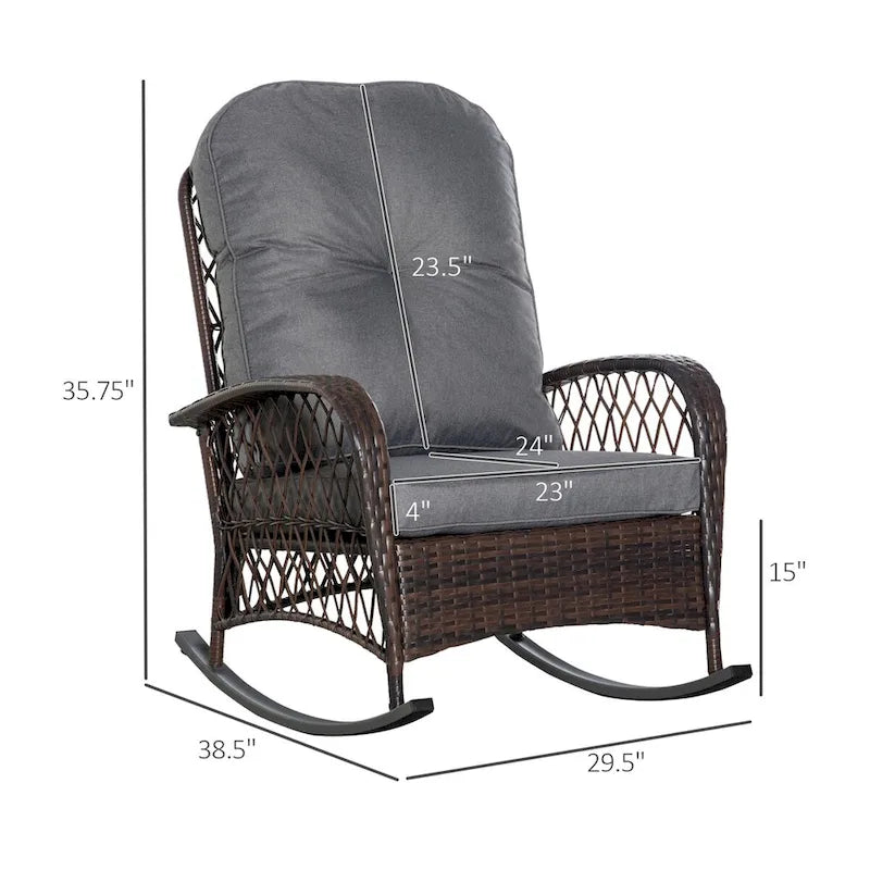 Fauteuil à bascule d'extérieur en osier Outsunny avec siège large, bascule en rotin