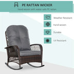 Fauteuil à bascule d'extérieur en osier Outsunny avec siège large, bascule en rotin