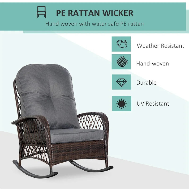 Fauteuil à bascule d'extérieur en osier Outsunny avec siège large, bascule en rotin