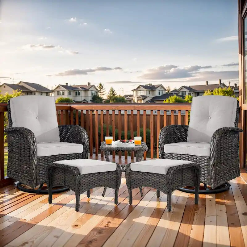 Fauteuil pivotant avec table basse et poufs - Marron