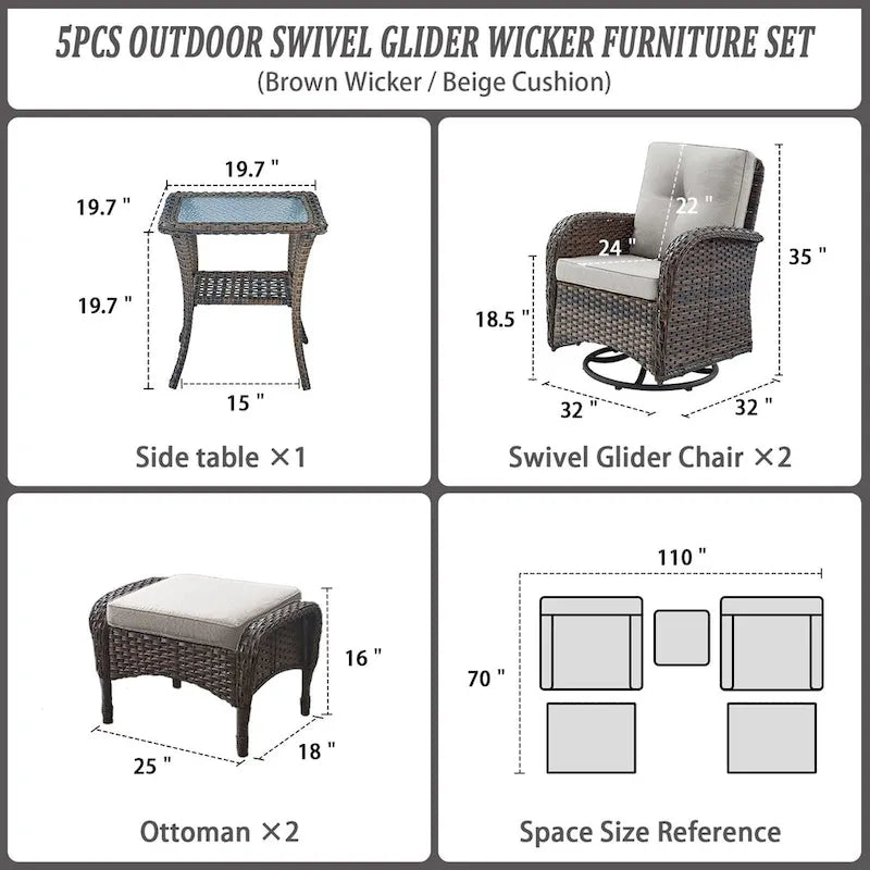Fauteuil pivotant avec table basse et poufs - Marron