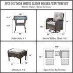 Fauteuil pivotant avec table basse et poufs - Marron