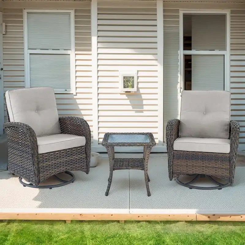 Fauteuil pivotant avec table basse et poufs - Marron