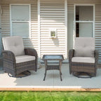 Fauteuil pivotant avec table basse et poufs - Marron