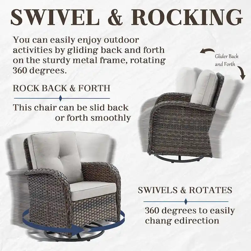Fauteuil pivotant avec table basse et poufs - Marron