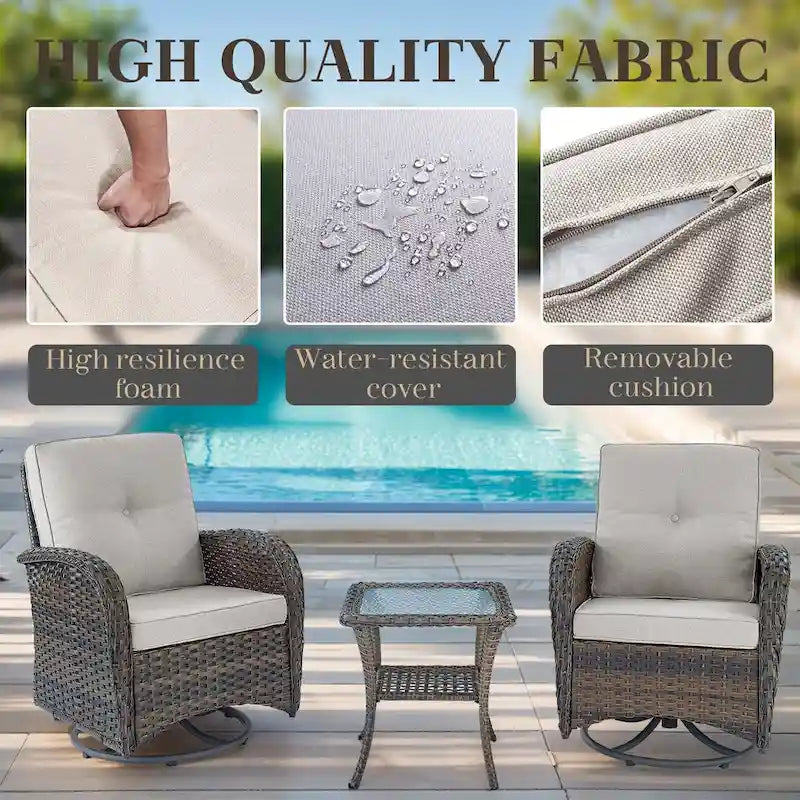 Fauteuil pivotant avec table basse et poufs - Marron