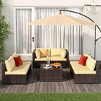 Salon de jardin 7 pièces en résine tressée, ensemble modulable en rotin pour patio
