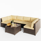 Salon de jardin 7 pièces en résine tressée, ensemble modulable en rotin pour patio