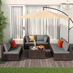 Salon de jardin 7 pièces en résine tressée, ensemble modulable en rotin pour patio