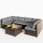 Salon de jardin 7 pièces en résine tressée, ensemble modulable en rotin pour patio