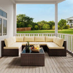 Salon de jardin 7 pièces en résine tressée, ensemble modulable en rotin pour patio