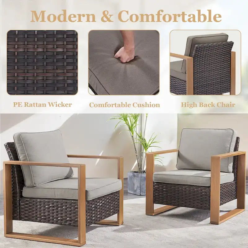 Chaises de patio extérieures Chaise en osier - 2 pièces - Marron