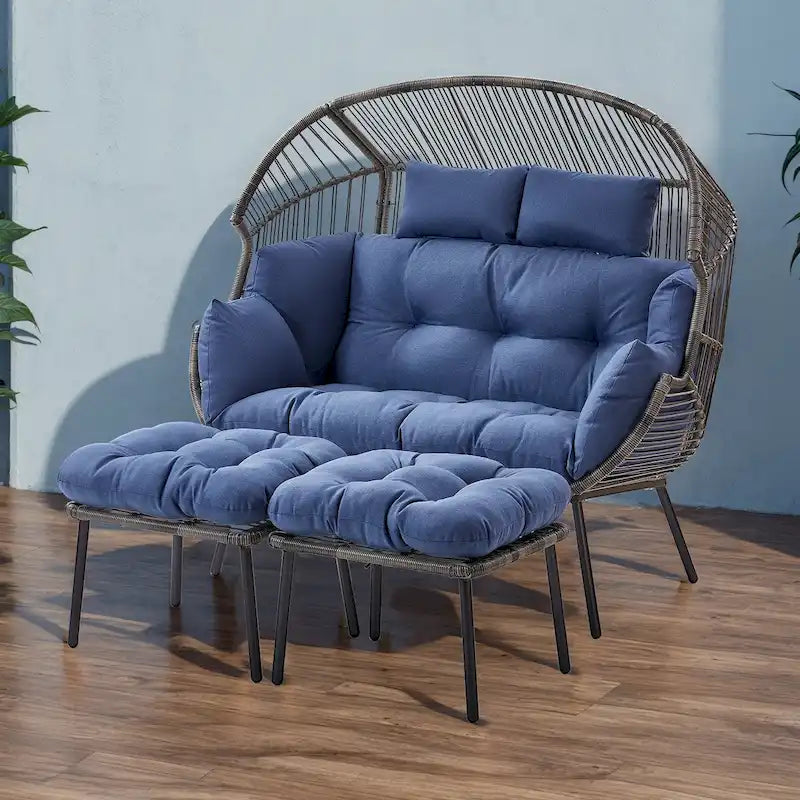 Fauteuil suspendu double d'extérieur avec pouf - Gris clair