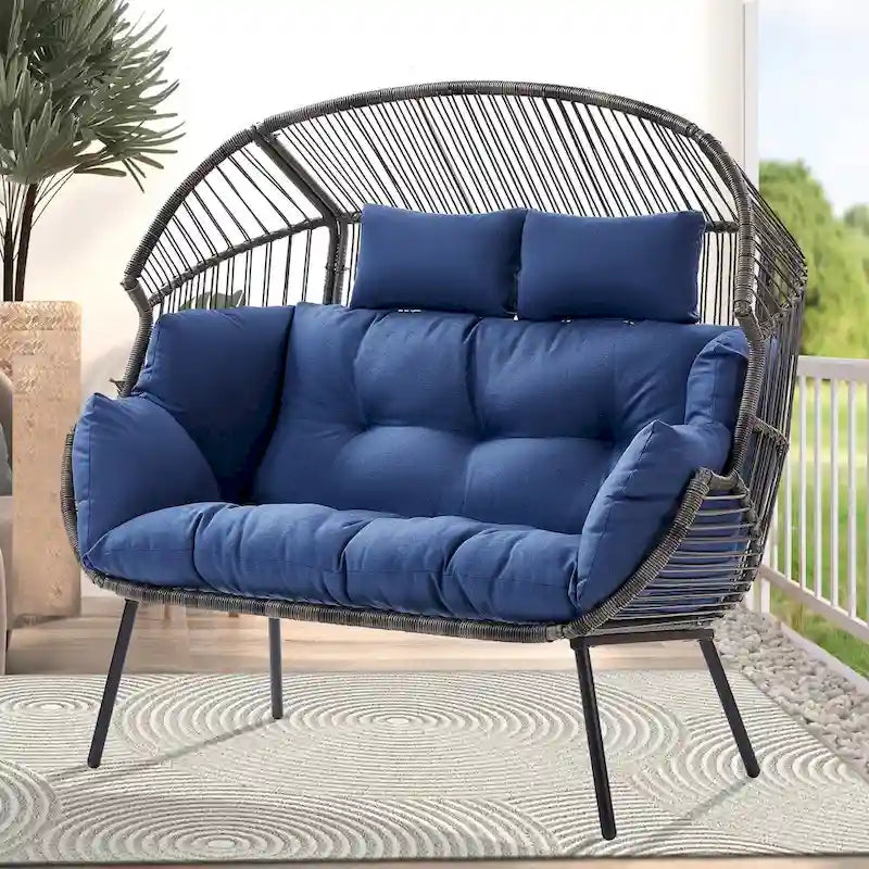 Fauteuil suspendu double d'extérieur avec pouf - Gris clair