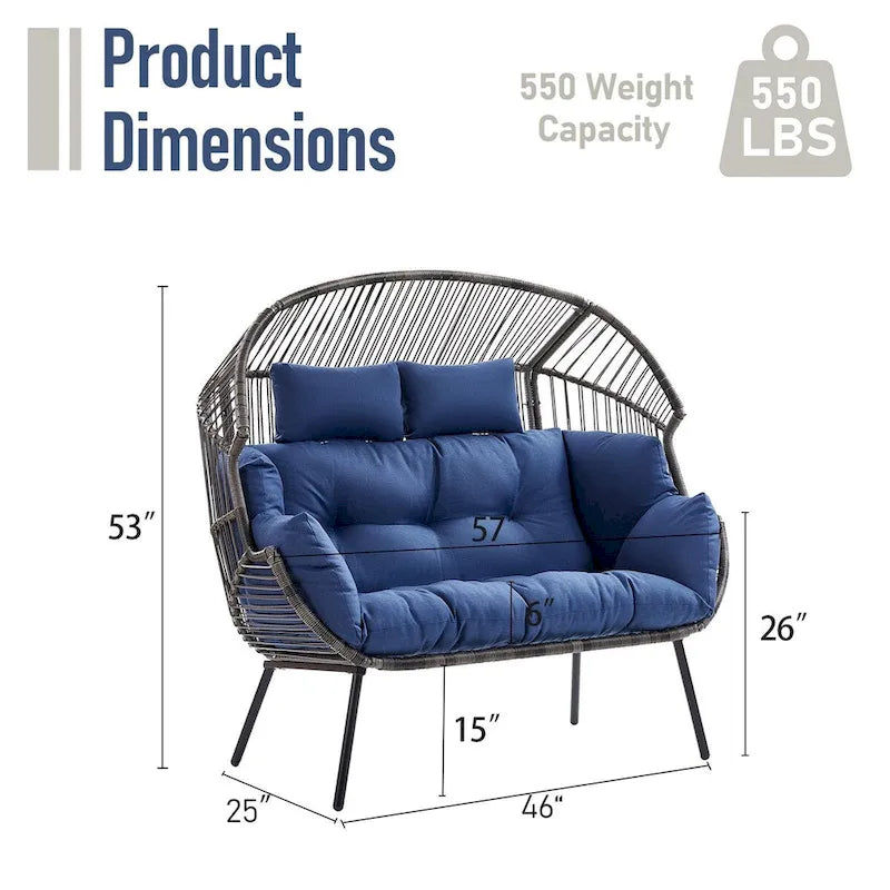 Fauteuil suspendu double d'extérieur avec pouf - Gris clair