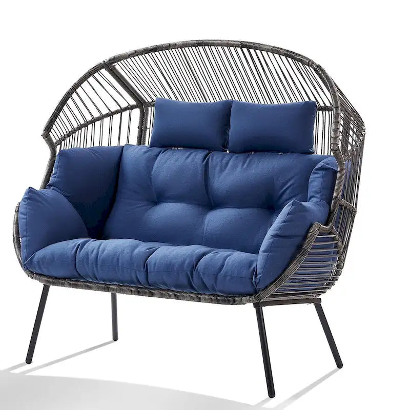 Fauteuil suspendu double d'extérieur avec pouf - Gris clair