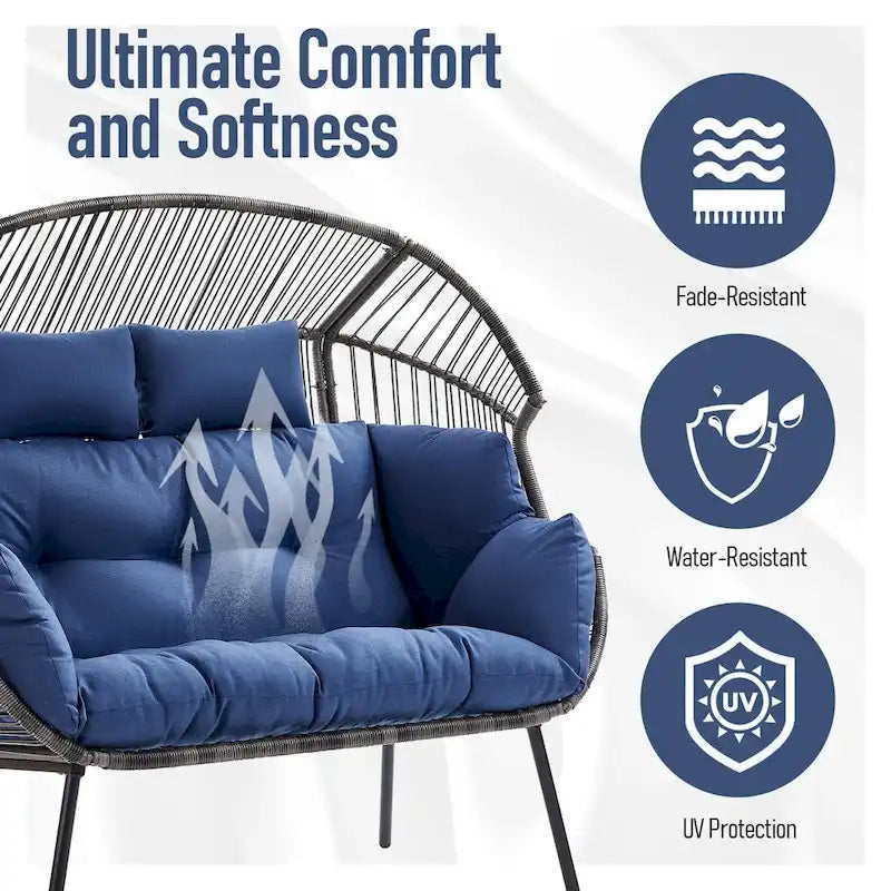 Fauteuil suspendu double d'extérieur avec pouf - Gris clair