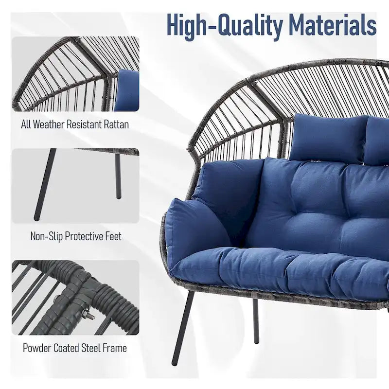 Fauteuil suspendu double d'extérieur avec pouf - Gris clair