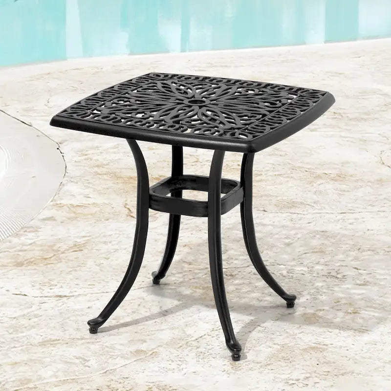 VredHom Table de patio carrée en fonte d'aluminium avec trou pour parasol - 21 po L * 21 po l * 20,9 po H