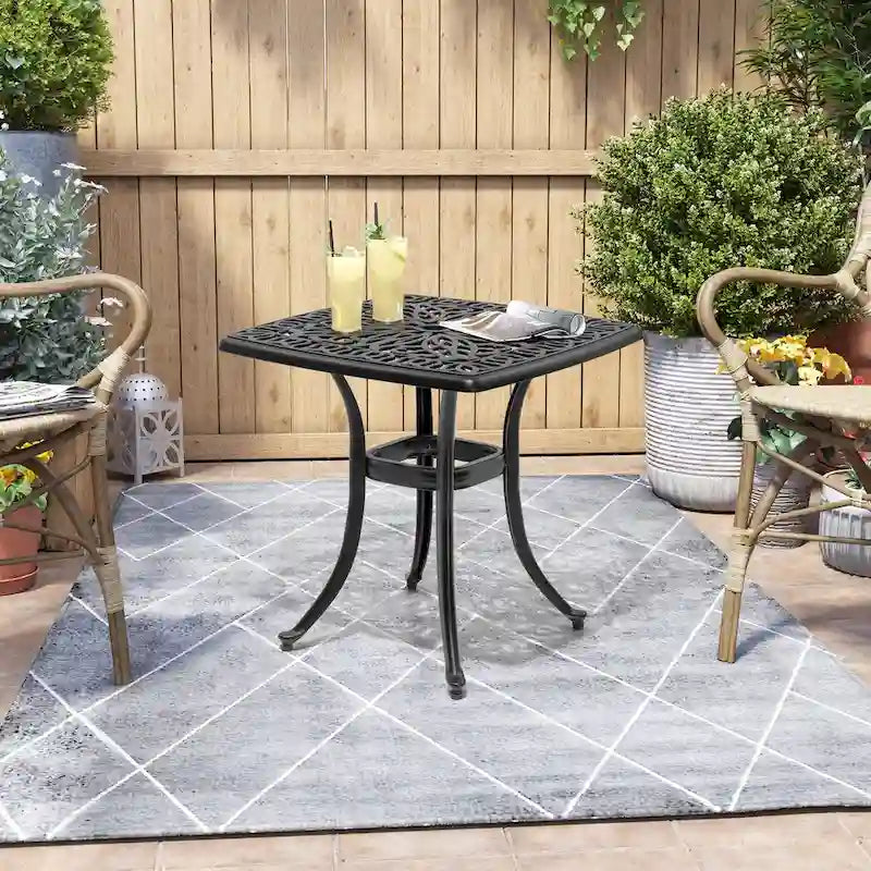 VredHom Cast Aluminum Patio Outdoor Square Table with Umbrella Hole - 21 in L * 21 in W * 20.9 in H