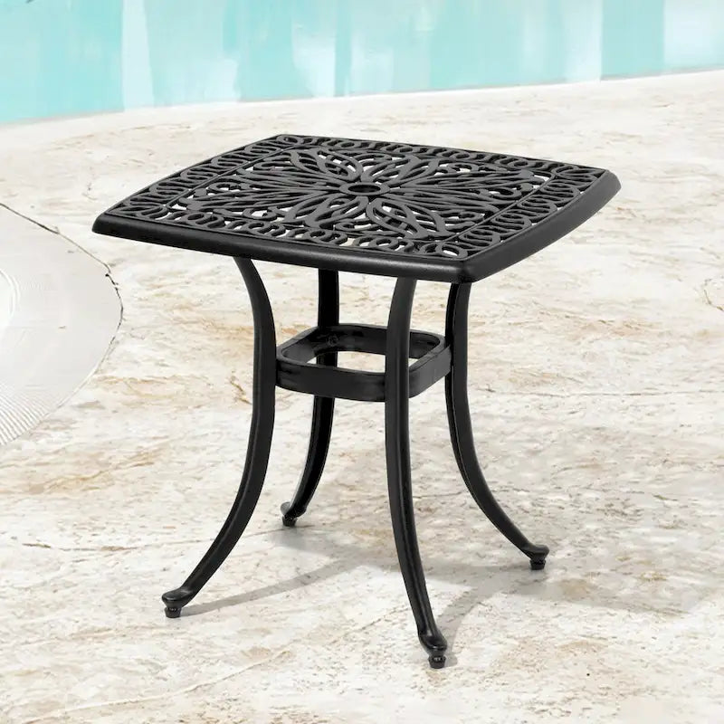 VredHom Table de patio carrée en fonte d'aluminium avec trou pour parasol - 21 po L * 21 po l * 20,9 po H