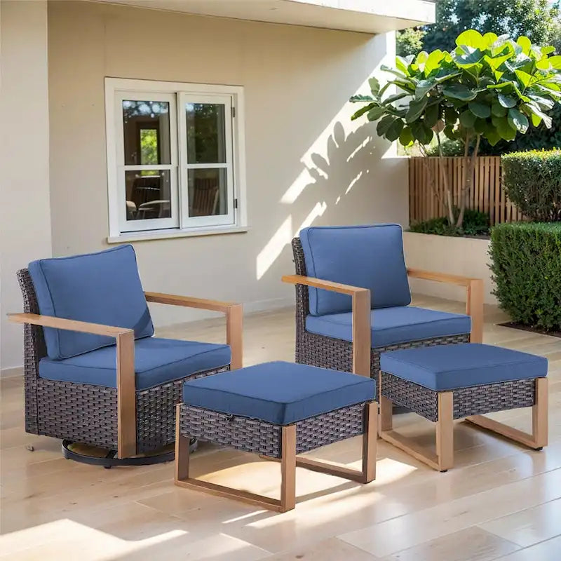 Outdoor Swivel Rocking Chairs Set with Ottomans - Brown