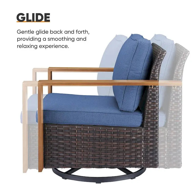 Ensemble de chaises à bascule pivotantes d'extérieur avec poufs - Marron