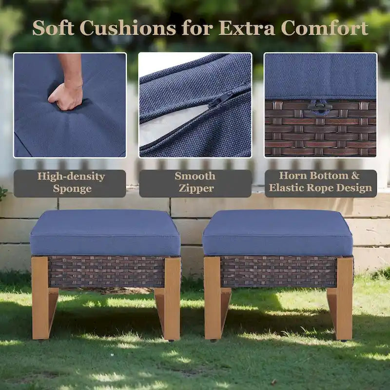 Ensemble de chaises à bascule pivotantes d'extérieur avec poufs - Marron