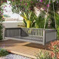 Lit de balançoire de jardin double minimaliste pour patio, en bois avec cordes pour porche, design incliné sécurisé, gris