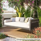 Lit de balançoire de jardin double minimaliste pour patio, en bois avec cordes pour porche, design incliné sécurisé, gris