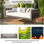 Lit de balançoire de jardin double minimaliste pour patio, en bois avec cordes pour porche, design incliné sécurisé, gris