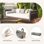 Lit de balançoire de jardin double minimaliste pour patio, en bois avec cordes pour porche, design incliné sécurisé, gris