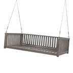 Lit de balançoire de jardin double minimaliste pour patio, en bois avec cordes pour porche, design incliné sécurisé, gris