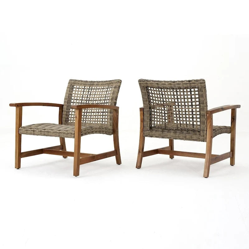 Ensemble de 2 fauteuils de club en osier et bois par Christopher Knight Home