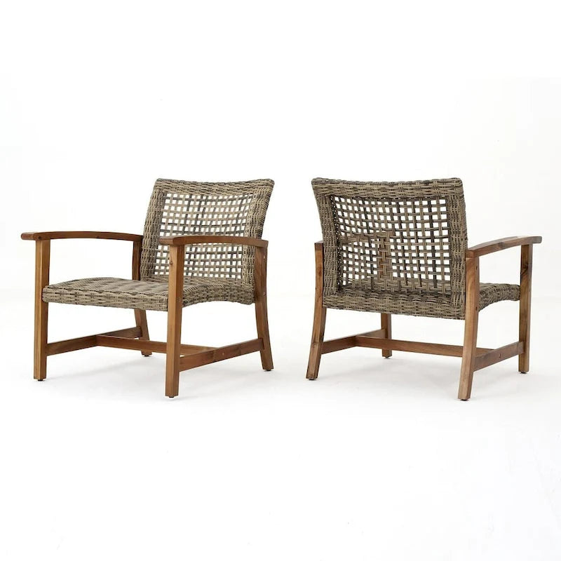 Ensemble de 2 fauteuils de club en osier et bois par Christopher Knight Home