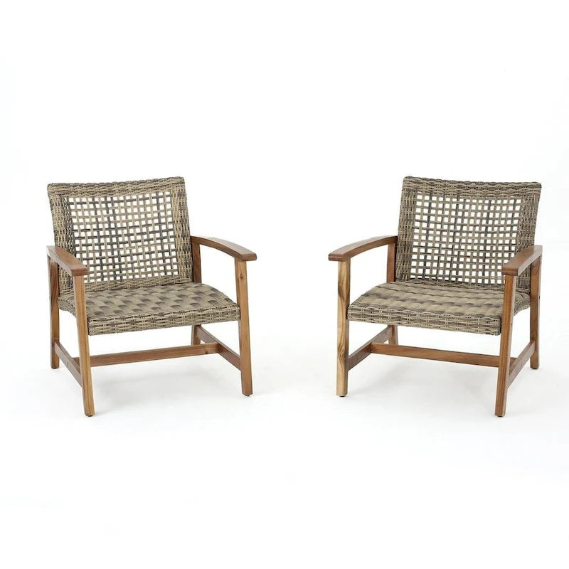 Ensemble de 2 fauteuils de club en osier et bois par Christopher Knight Home
