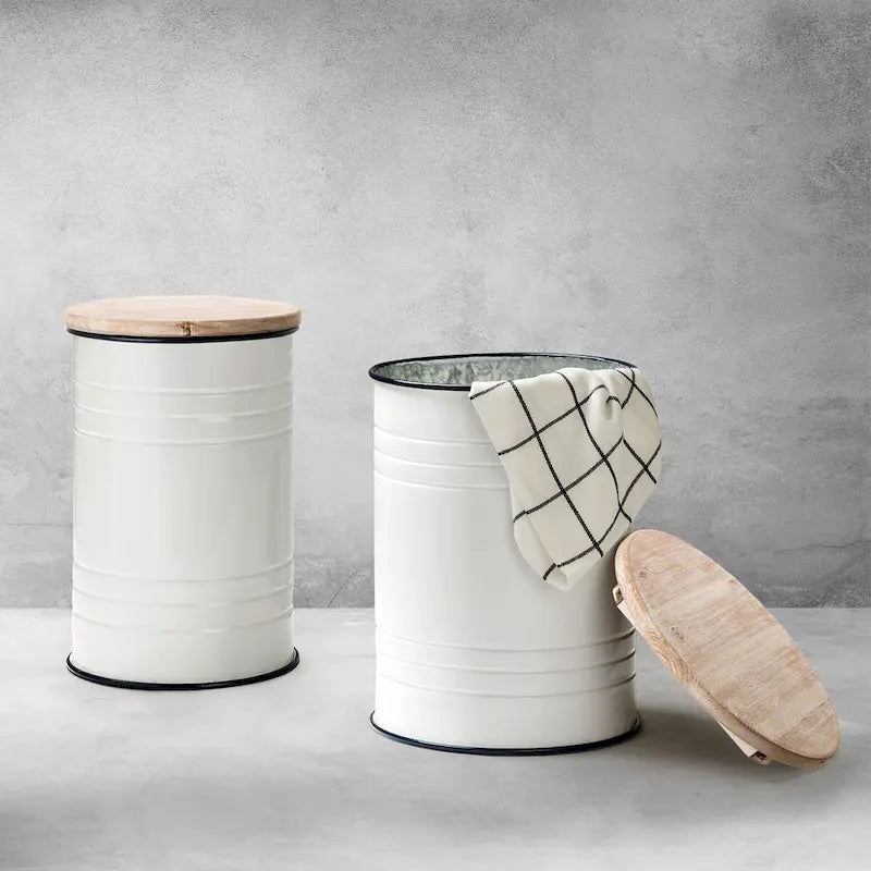 Lot de 2 tables d'appoint de rangement émaillées style ferme, pour l'intérieur ou l'extérieur