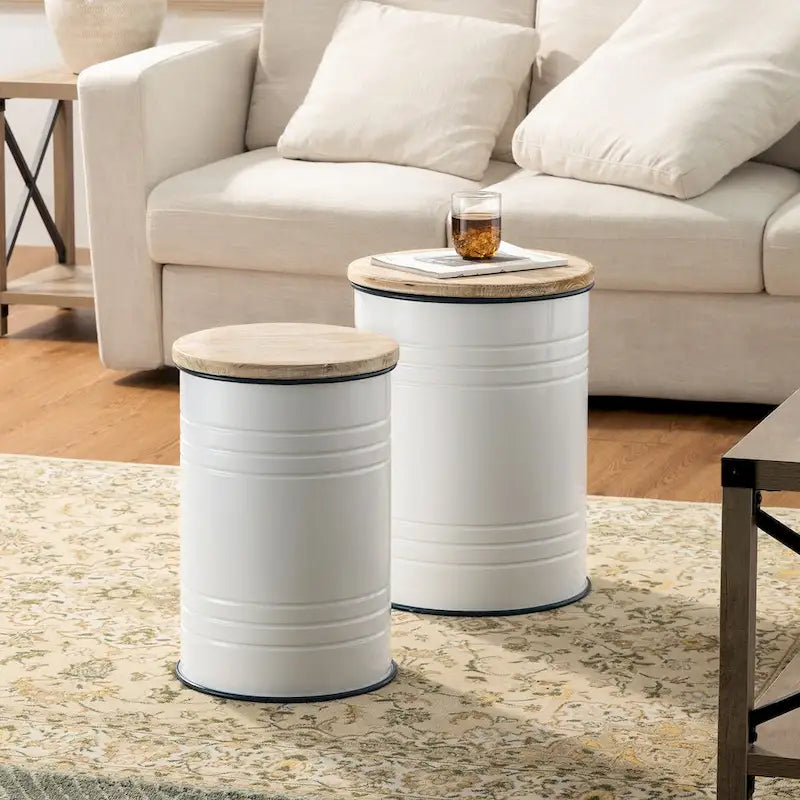 Lot de 2 tables d'appoint de rangement émaillées style ferme, pour l'intérieur ou l'extérieur