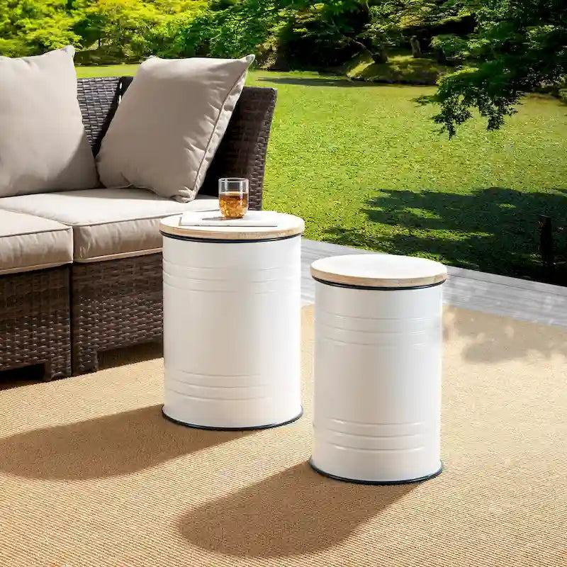 Lot de 2 tables d'appoint de rangement émaillées style ferme, pour l'intérieur ou l'extérieur