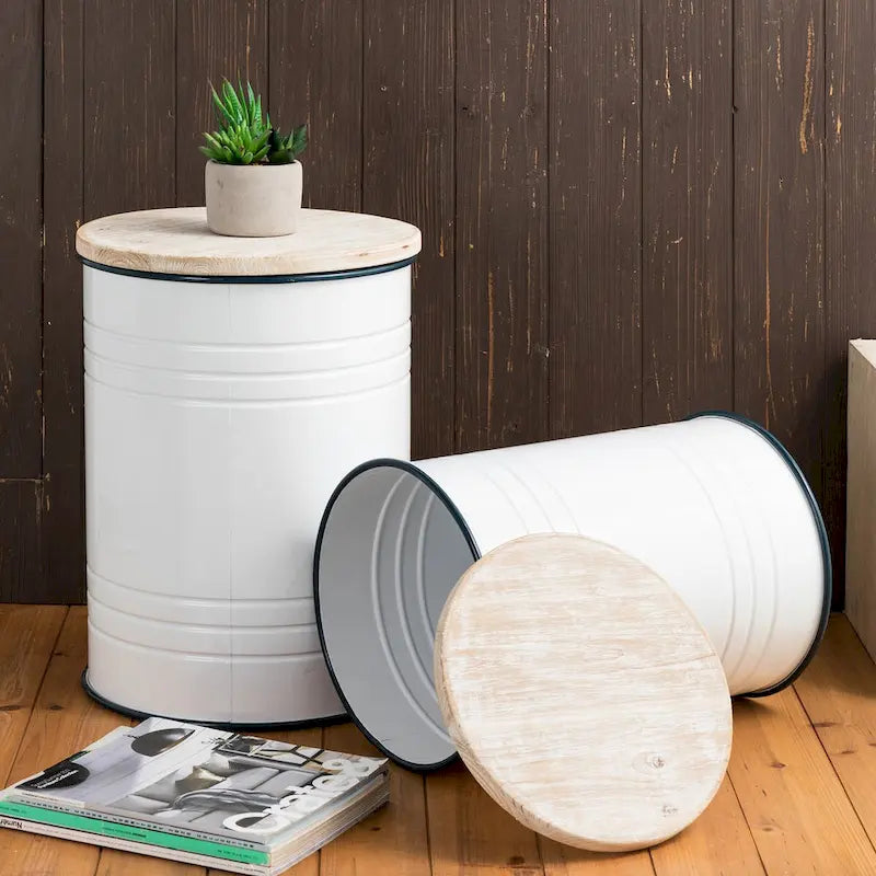 Lot de 2 tables d'appoint de rangement émaillées style ferme, pour l'intérieur ou l'extérieur